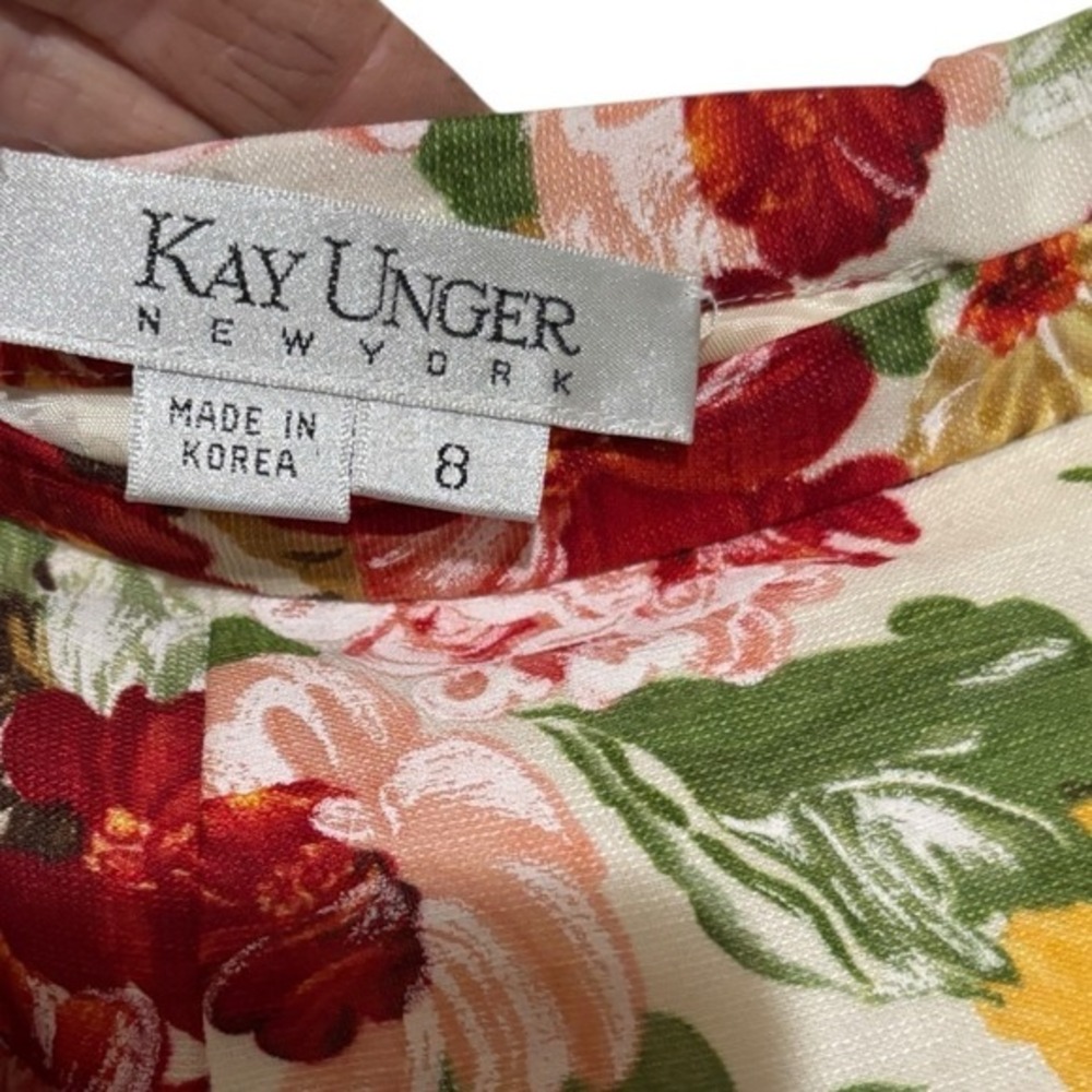 Vtg Kay Unger Skirt Suit Women 8 Floral Sunflower Linen‎ Blend Blazer Midi Set - Picture 9 of 11